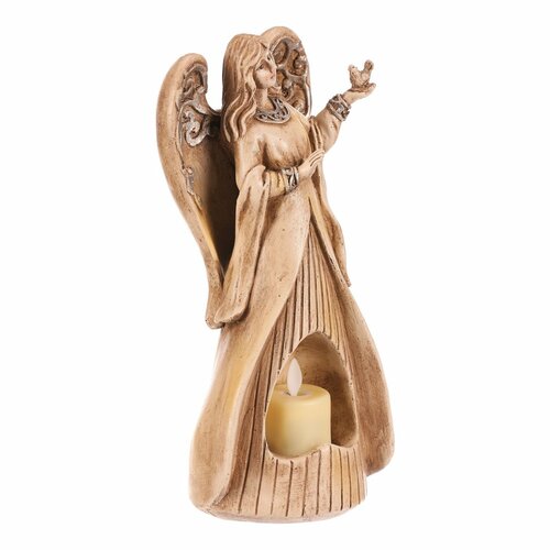 Decorație funerară Înger 25 cm, lumânare LED,poliresină