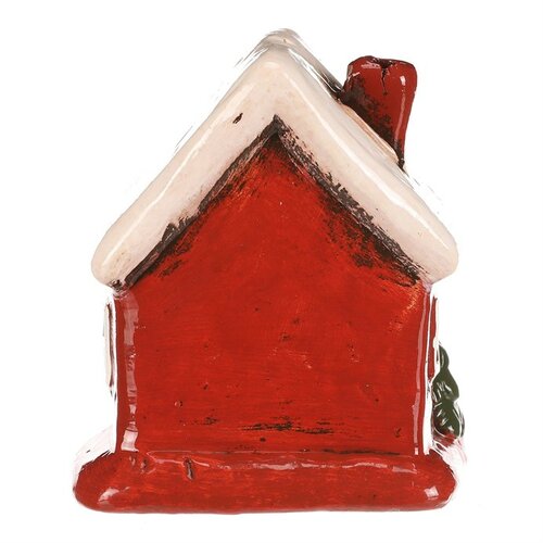 Vianočná dekorácia keramický domček s bielou strechou, LED, červená