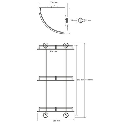 SAPHO XR606 X-Round E raft de sticlă triplu cubară, 27 x 66 x 27 cm