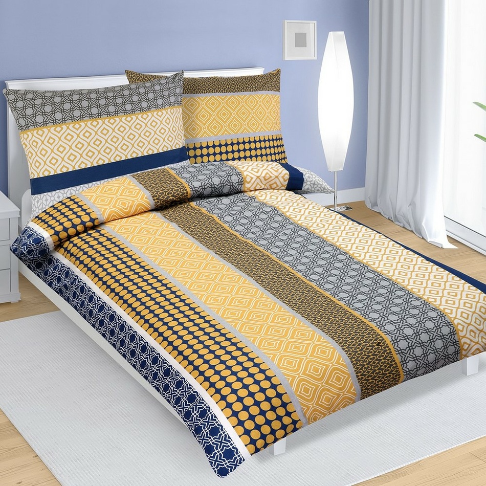 Poza Lenjerie de pat din bumbac Dungi, galben-albastru, 140 x 200 cm, 70 x 90 cm