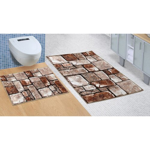Bellatex Komplet kopalni predpražnikov brez izrezaKamena tlakovina 3D, 60 x 100 cm, 60 x 50 cm