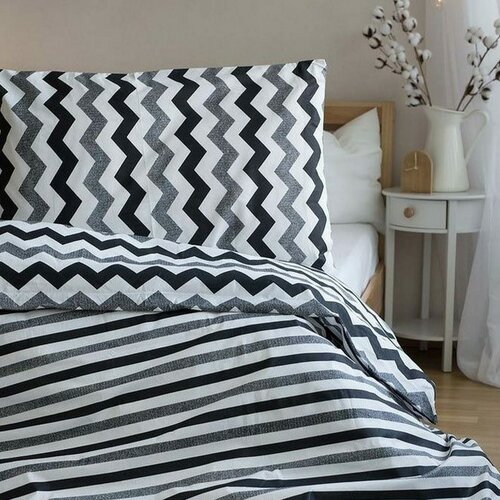 Bavlněné povlečení Pruh černobílá, 140 x 200 cm, 70 x 90 cm