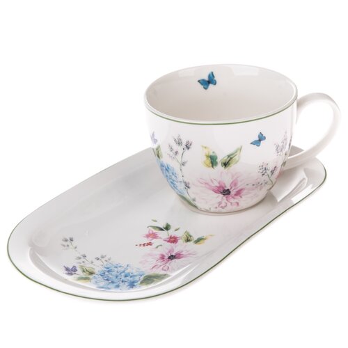 Porzellanbecher mit Tablett Flower Garden, 445 ml