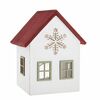 Dřevěný svícen se sklem Domek s vločkou, 15 cm, červená