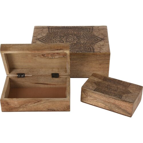 Sada krabičiek s vekom z mangového dreva Mandala, 3 ks