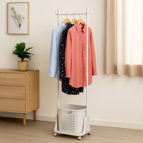 Kleiderständer mit Korb GD-186 BGE, Kunststoff, Weiß