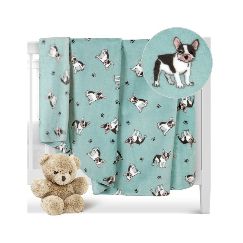 Bellatex Baba takaró Ella Bulldog kék , 100 x 150cm