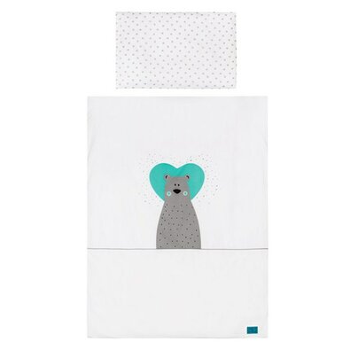 Belisima Dziecięca pościel bawełniana Bear in love, turkusowy 100 x 135 cm, 40 x 60 cm