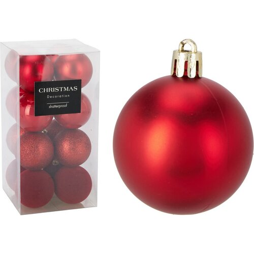 Set de 16 ornamente de Crăciun Festive Sparkles,roșu, diametru 6 cm, plastic