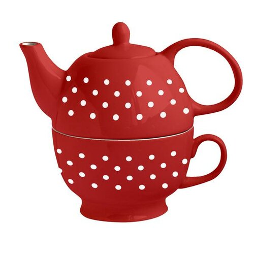 Toro porcelán teáskanna csészével, piros