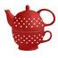 Toro porcelán teáskanna csészével, piros