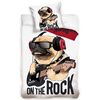 Mops Rock Star kutyusos gyermek pamut ágynemű, 140 x 200 cm, 70 x 90 cm