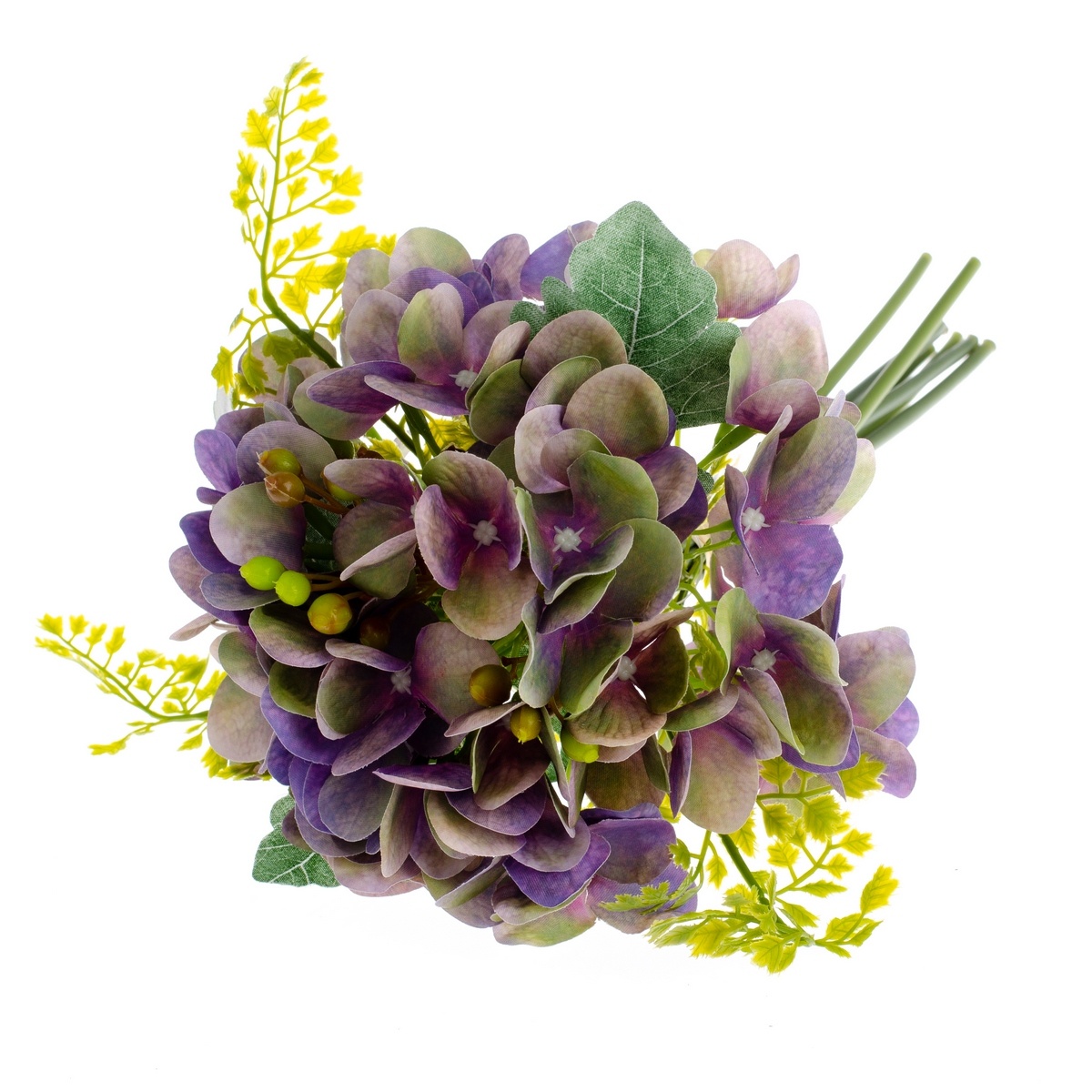 Umělá kytice Hortenzie s kapradím, 30 x 25 cm