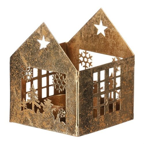 Fém gyertyatartó Domeček, arany, 8 x 8 x 10 cm