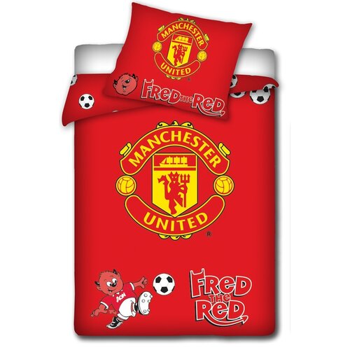 Detské bavlnené obliečky do postieľky Manchester United červená, 100 x 135 cm, 40 x 60 cm