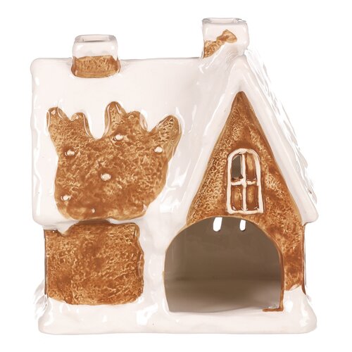 Świecznik Zasnieżona willa z piernika, ceramika, 15 cm