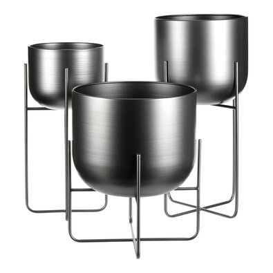 Komplet kovových stojanů na květiny Moderny, siv,3 kos