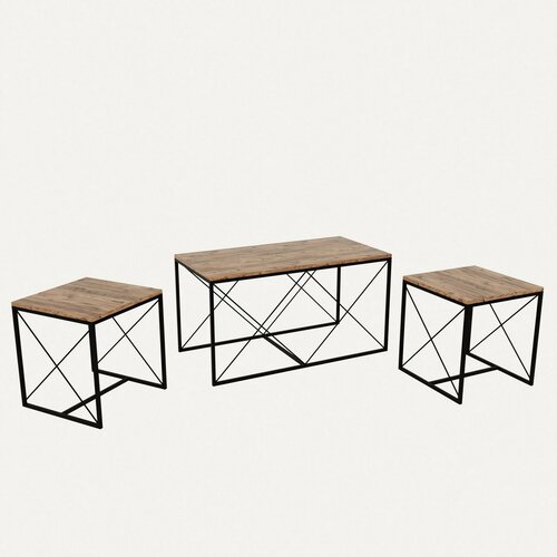 Sada konferenčních stolků Defne Black and Atlantic Pine, 3 ks