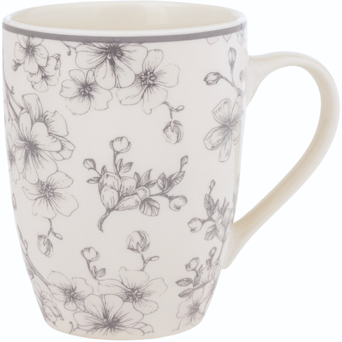 Zestaw 6 kubków ceramicznych Delikatne kwiaty 300 ml, szary