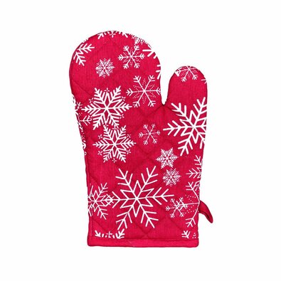 Weihnachten-Küchenhandschuh Schneeflocken Rot, 18 x 28 cm