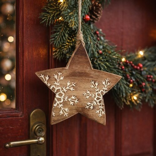 4Home Dekoration aus Mangoholz „Snowflake Star“, 20 cm