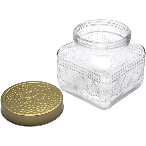 Altom Set of glass jars with golden lids Daisy 1.3l, 4 pcs