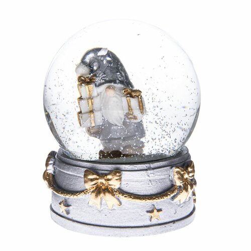 Weihnachts-Schneekugel „Wichtel“, silber, 6,5 x 8,5 cm