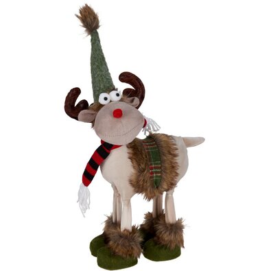 Vánoční dekorace Sobík s červeno-černou šálou, 23 x15 x37 cm