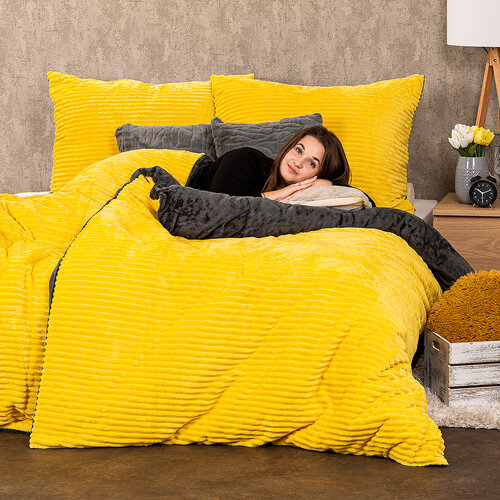 4Home Posteljnina iz mikroflanela Stripe rumena, 140 x 200 cm, 70 x 90 cm