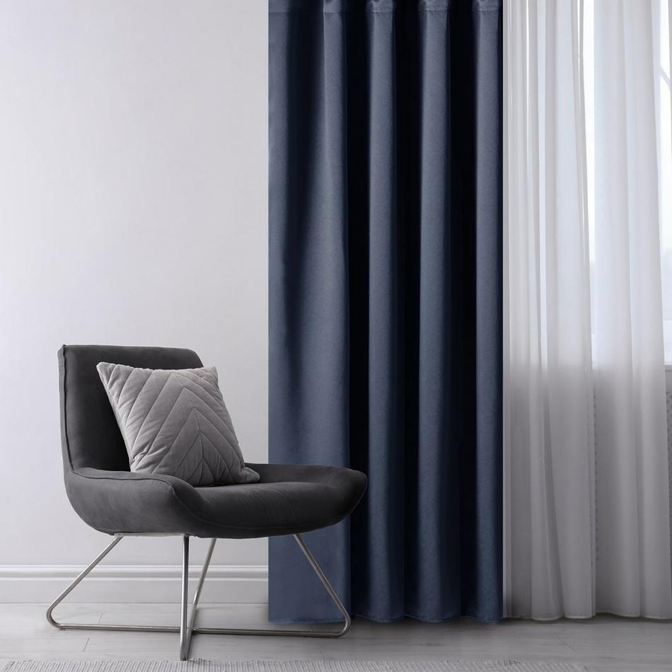 Restilo Blackout Oxford Pleat függöny, indigó, 140 x 245 cm