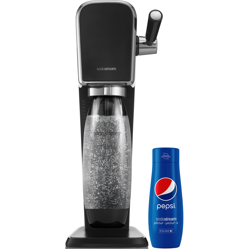 SodaStream Art Black výrobník perlivé vody se sirupem PEPSI 440 ml zdarma