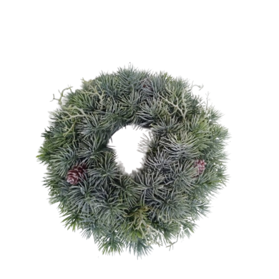 Karácsonyi műfenyő koszorú fűvel, átmérő 30 cm