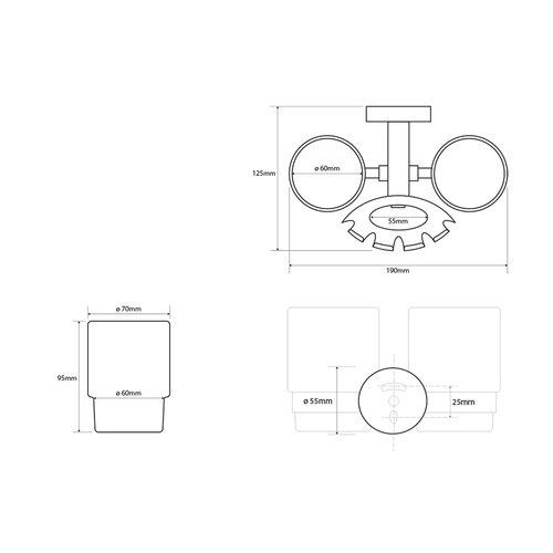SAPHO XR900 X-Round suport pentru perii, inclusivpahare, argintiu