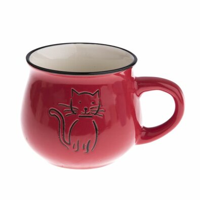 Keramický hrnek Kočka 230 ml, červená
