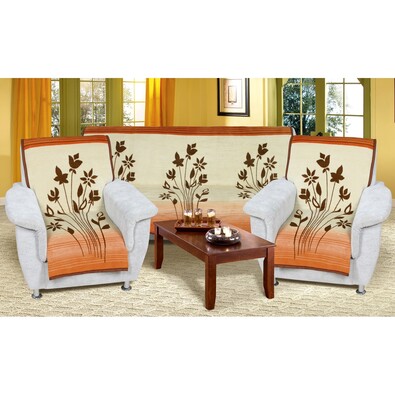 Narzuty na kanapę i fotele Karmela Plus kwiaty beżowo-miodowy, 150 x 200 cm, 2 ks 65 x 150 cm