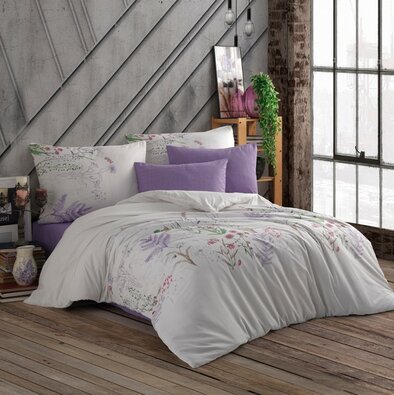 Lenjerie de pat din bumbac Liva, violet, 220 x 200 cm, 2x 70 x 90 cm