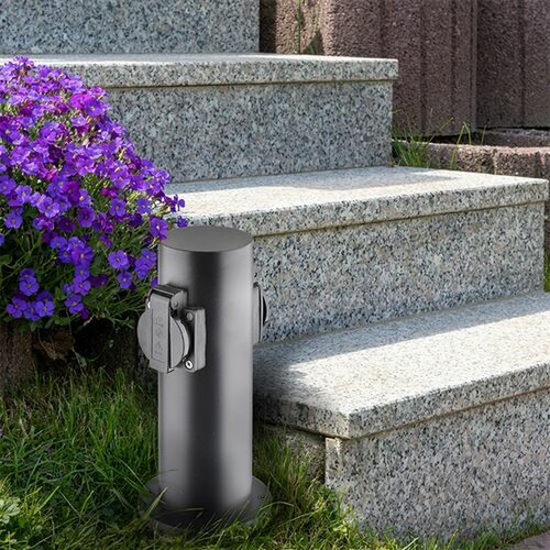 Solight PG10B Záhradný stĺpik IP44, nehrdz. oceľ, 2 zásuvky, valec, čierna