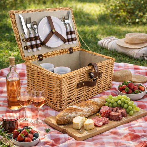 Picknickkorb Arôme für 4 Personen Natur, 40 x 28 x 20 cm