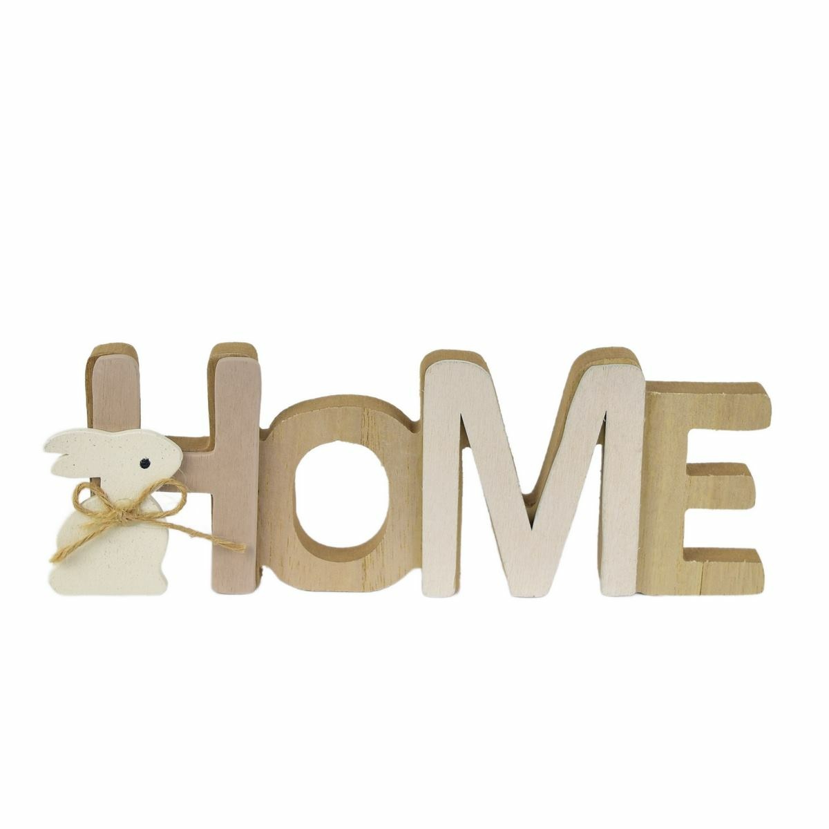Fából készült tábla HOME nyuszival, 21,5 x 7,5 x 3cm