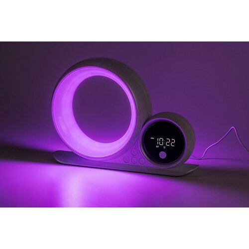 Rabalux 76109 dekoracyjna lampa stołowa Wakeway, z głośnikiem, RGB, zegarem i budzikiem