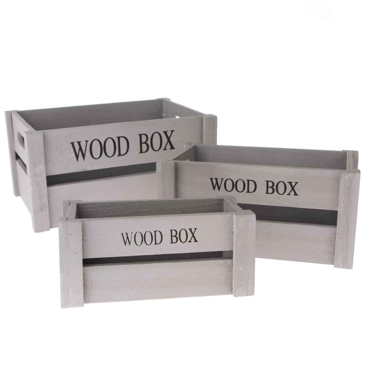 Set lădițe din lemn Wood Box, 3 buc., gri box Decoratiuni