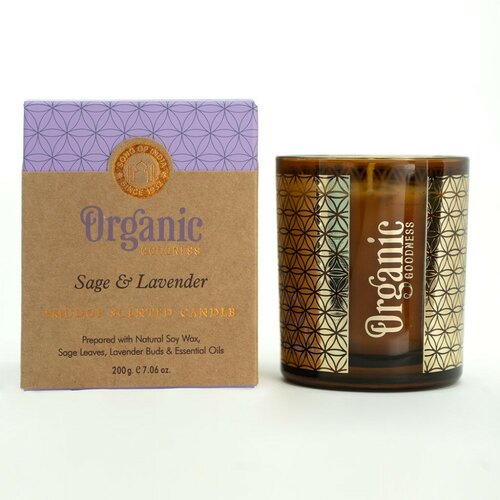 Organiczna świeca kadzidlana Sage & Lavender 200 g w szklanym pojemniku ze złotą folią