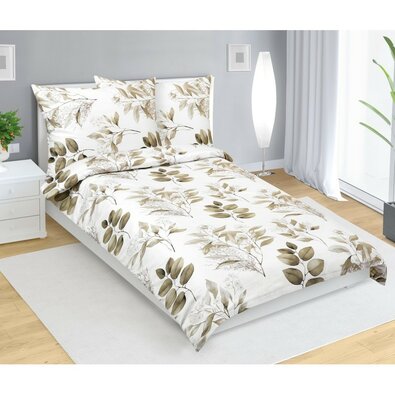 Bellatex Sateno posteljnina Listy rjava, 140 x 200 cm, 70 x 90 cm