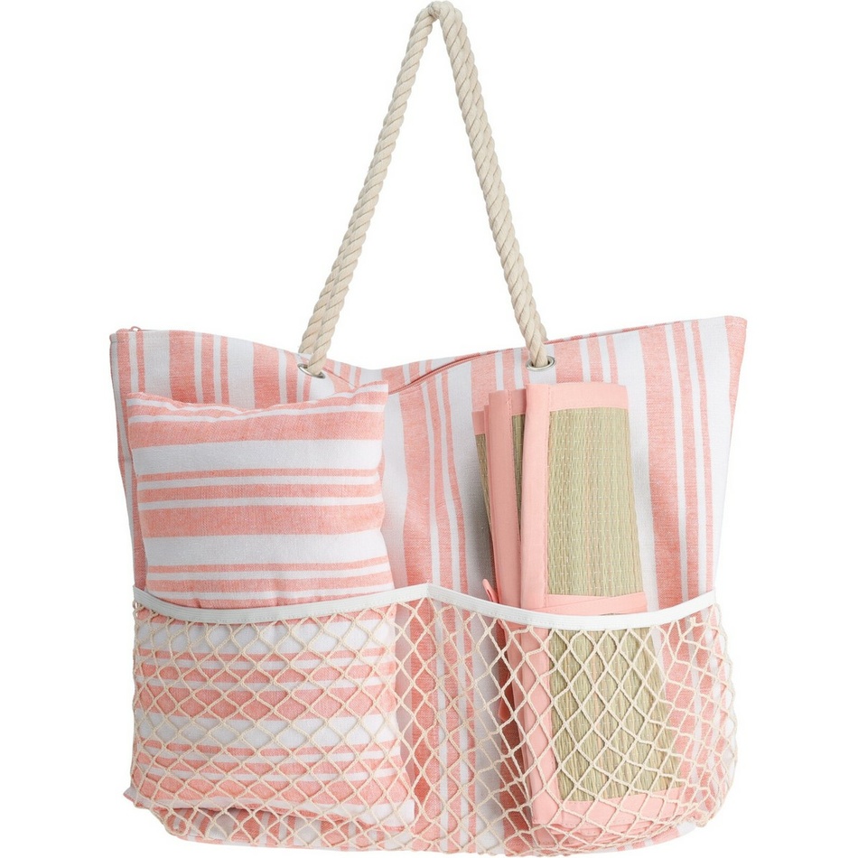 Levně Plážová taška s podložkou a polštářkem Stripe, růžová