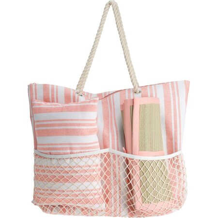 Strandtasche mit Matte und Kissen Stripe, Rosa 4Home