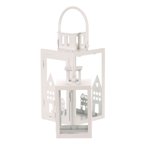 Zestaw latarni metalowych Domki biały, 2 szt.