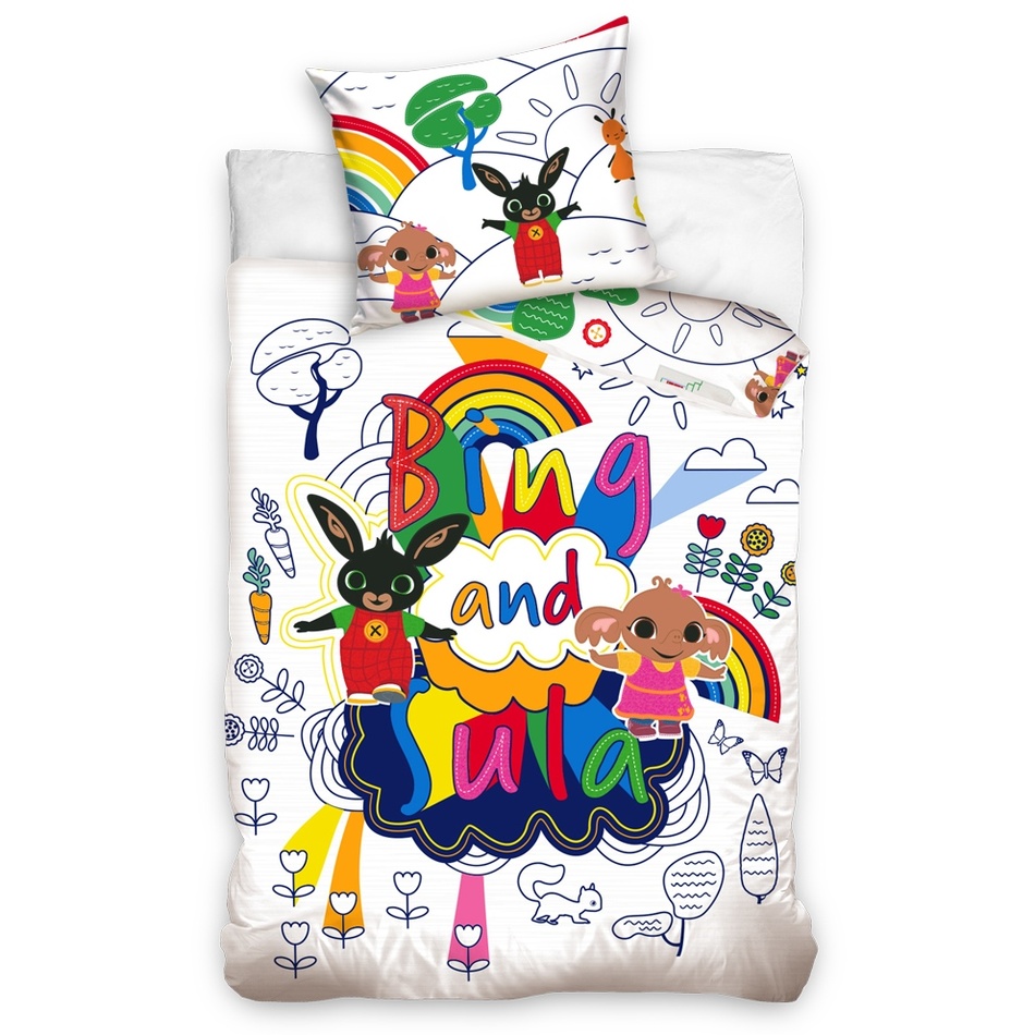 Carbotex Detské bavlnené obliečky do postieľky Zajačik Bing Omaľovánka, 100 x 135 cm, 40 x 60 cm
