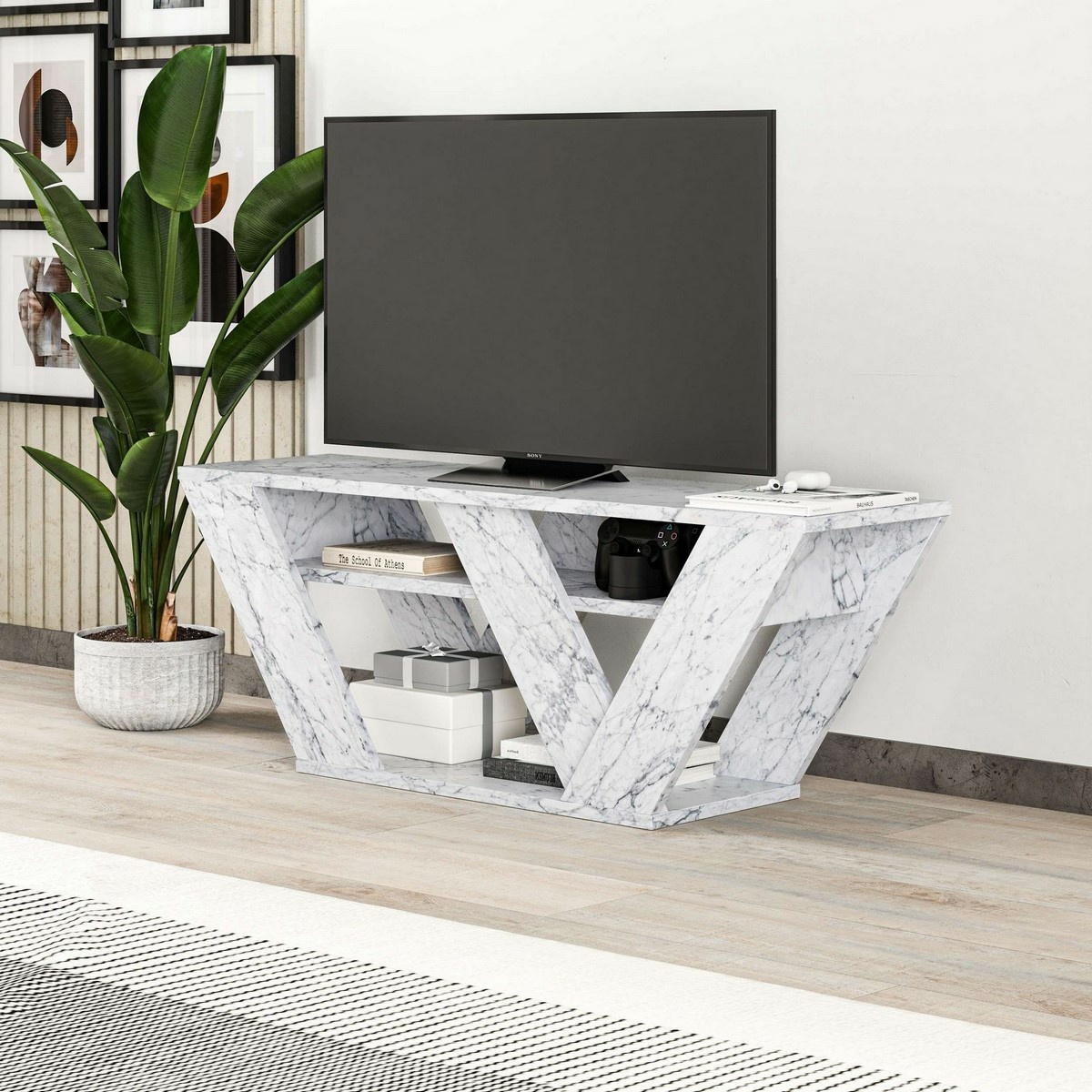 Televízny stolík Pipralla Carrara Marble