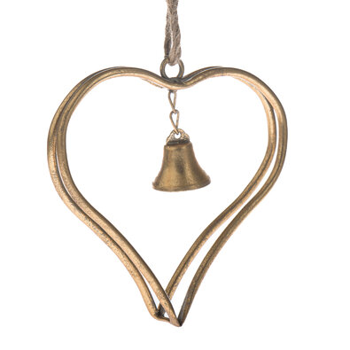 Fém függő szív csengővel Christmas Gold, 16,5 cm
