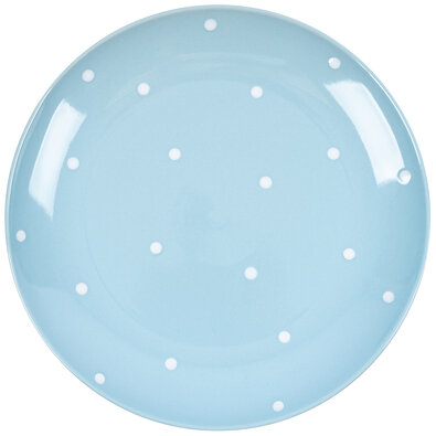Керамічна мілка тарілка з крапками, світло-блакитна
